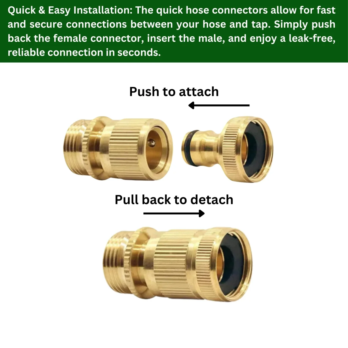2-Pack Brass Garden Hose No-Leak Connector Set - Image 4