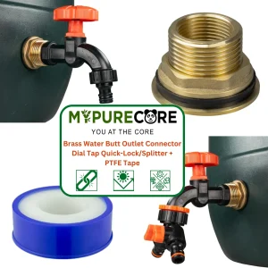 Water Butt Brass Kit 1" BSP to 3/4” – Heavy-Duty Brass Tank Connector with Black Dial Tap for Rainwater Harvesting, Barrels & Water Tanks